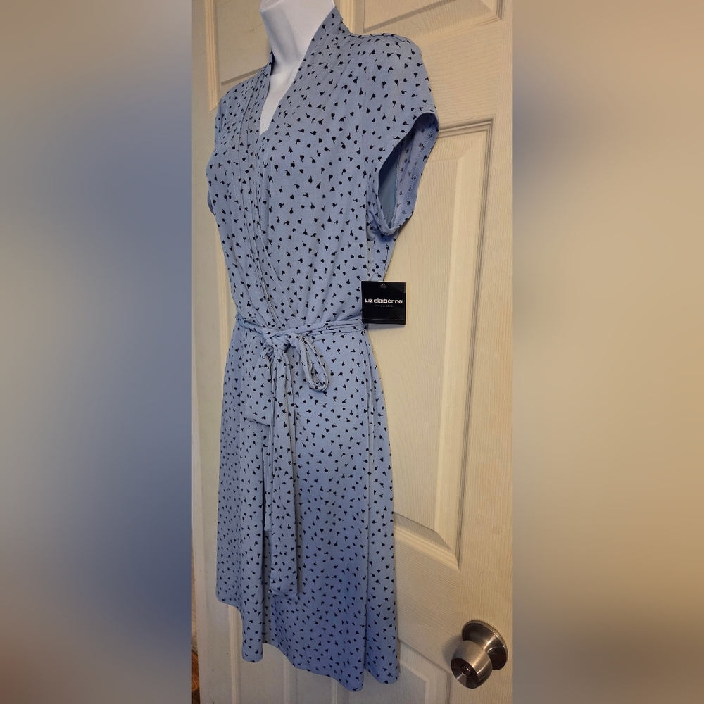 Liz Claiborne Blue Floral Faux Wrap Dress Size Large NWT - Picture 5 of 14